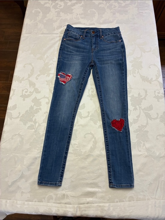 Seven7 Denim - Women’s Seven7 Distressed USA Flag & Red Lace Patched Jeans, High Rise, Size 4